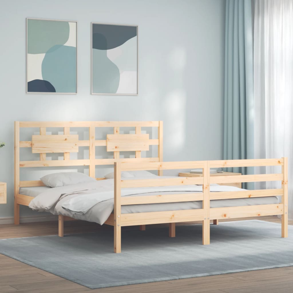 vidaXL Cadru de pat cu tăblie, king size, lemn masiv vidaXL Cadru de pat cu tăblie, king size, lemn masiv