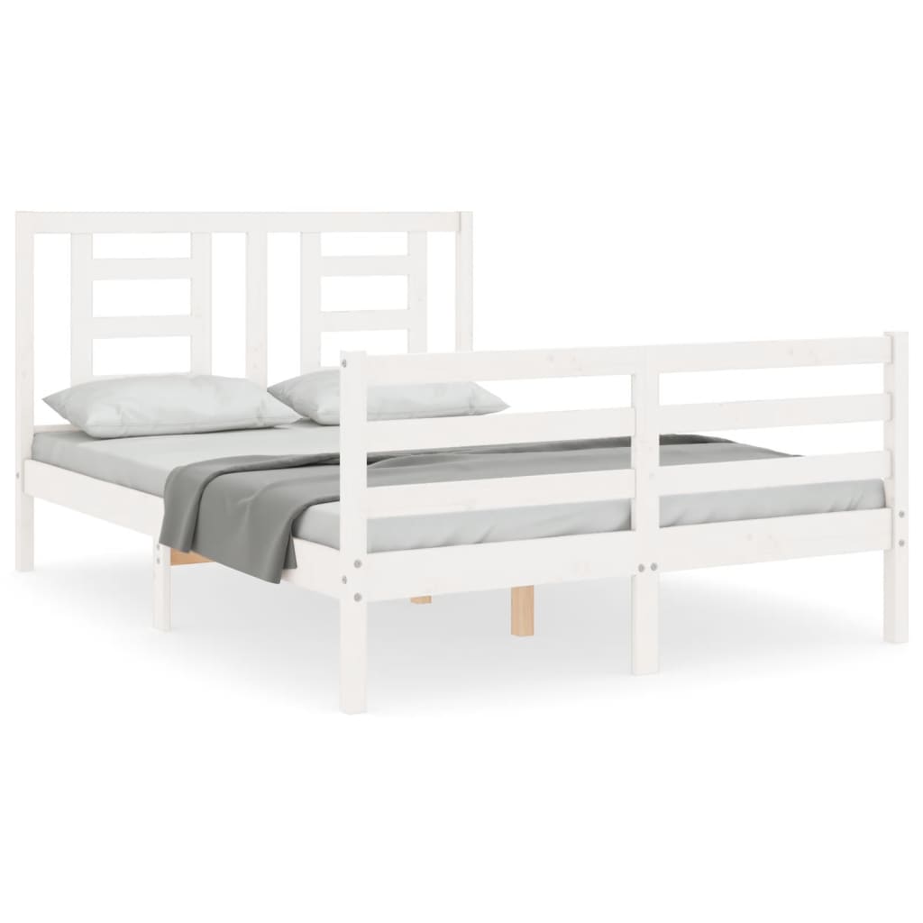 vidaXL Cadru de pat cu tăblie, 140x190 cm, alb, lemn masiv vidaXL Cadru de pat cu tăblie, 140x190 cm, alb, lemn masiv