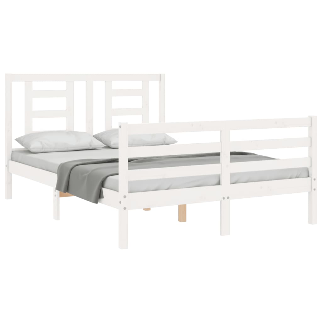 vidaXL Cadru de pat cu tăblie, 140x190 cm, alb, lemn masiv vidaXL Cadru de pat cu tăblie, 140x190 cm, alb, lemn masiv