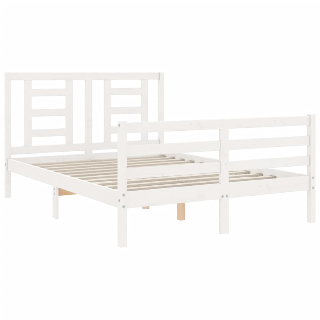 vidaXL Cadru de pat cu tăblie, 140x190 cm, alb, lemn masiv vidaXL Cadru de pat cu tăblie, 140x190 cm, alb, lemn masiv