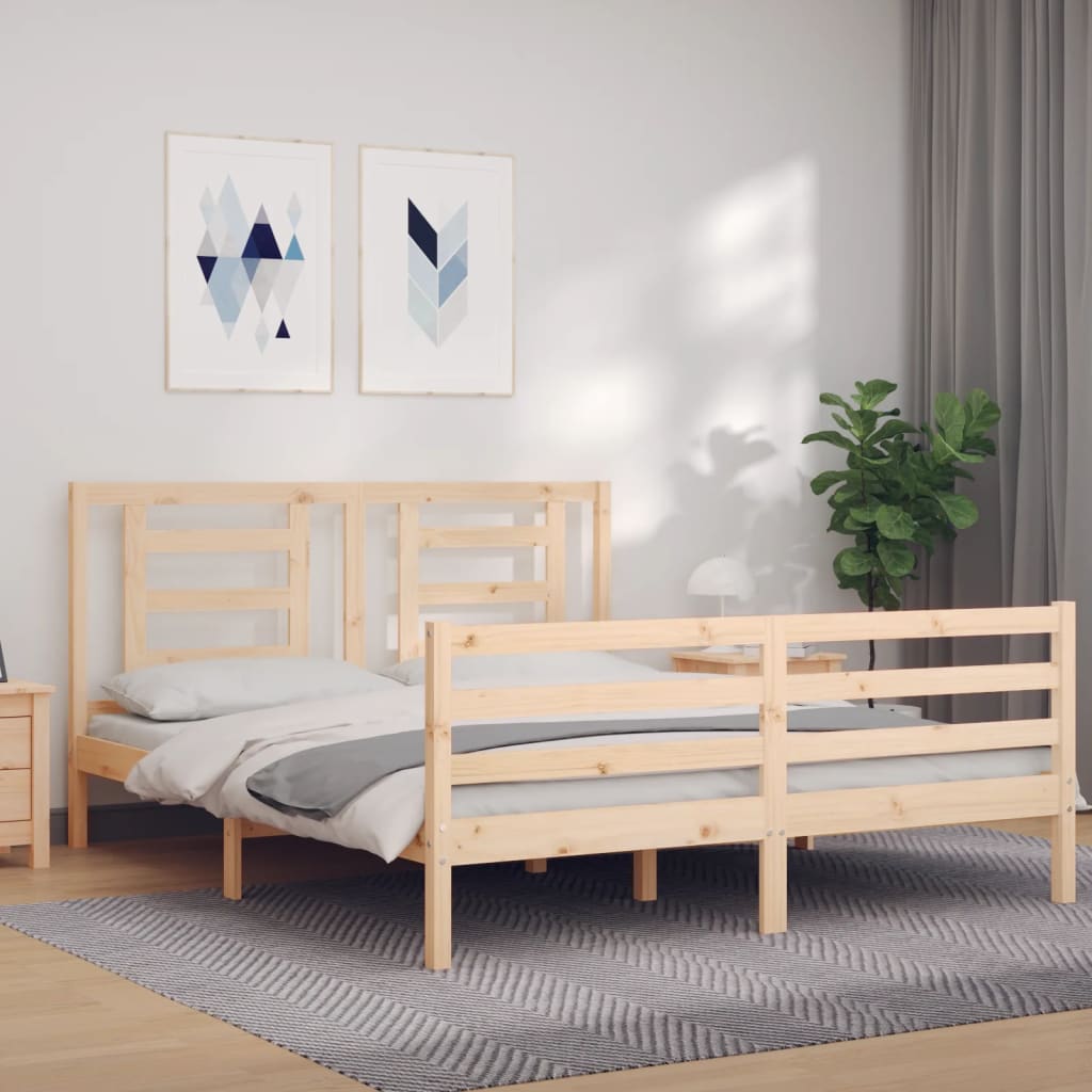 vidaXL Cadru de pat cu tăblie, king size, lemn masiv vidaXL Cadru de pat cu tăblie, king size, lemn masiv