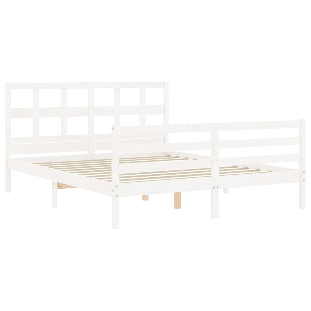 vidaXL Cadru de pat cu tăblie, alb, king size, lemn masiv vidaXL Cadru de pat cu tăblie, alb, king size, lemn masiv