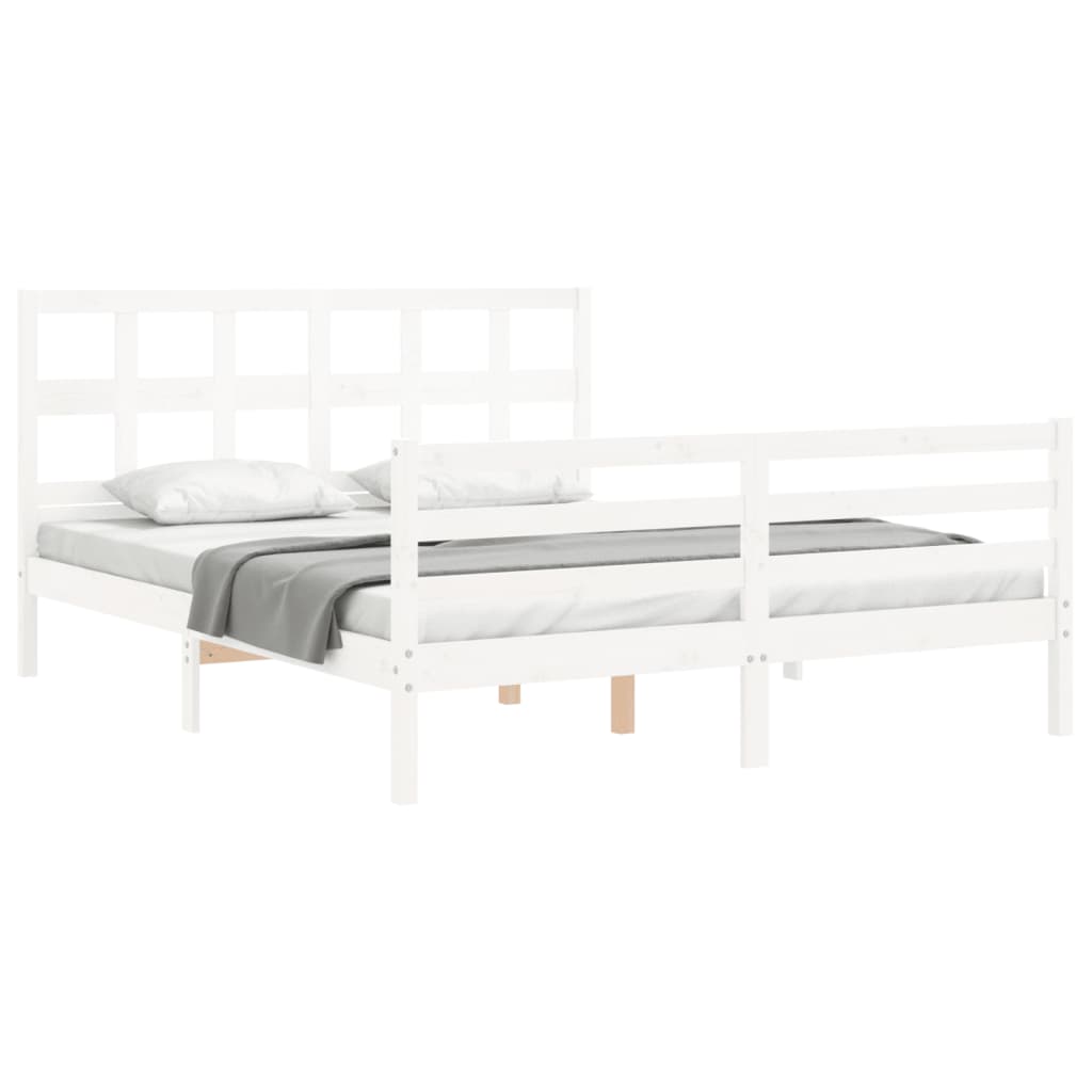vidaXL Cadru de pat cu tăblie, alb, king size, lemn masiv vidaXL Cadru de pat cu tăblie, alb, king size, lemn masiv