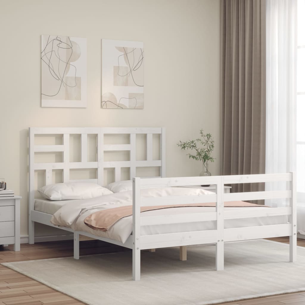 vidaXL Cadru de pat cu tăblie, alb, 120x200 cm, lemn masiv vidaXL Cadru de pat cu tăblie, alb, 120x200 cm, lemn masiv