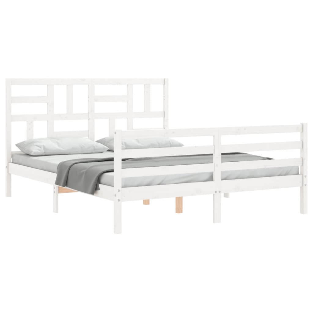 vidaXL Cadru de pat cu tăblie, alb, king size, lemn masiv vidaXL Cadru de pat cu tăblie, alb, king size, lemn masiv