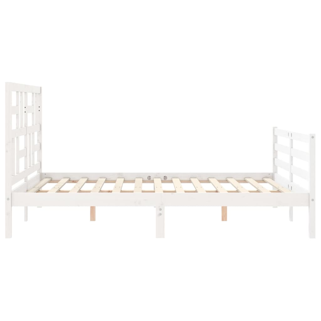 vidaXL Cadru de pat cu tăblie, alb, king size, lemn masiv vidaXL Cadru de pat cu tăblie, alb, king size, lemn masiv