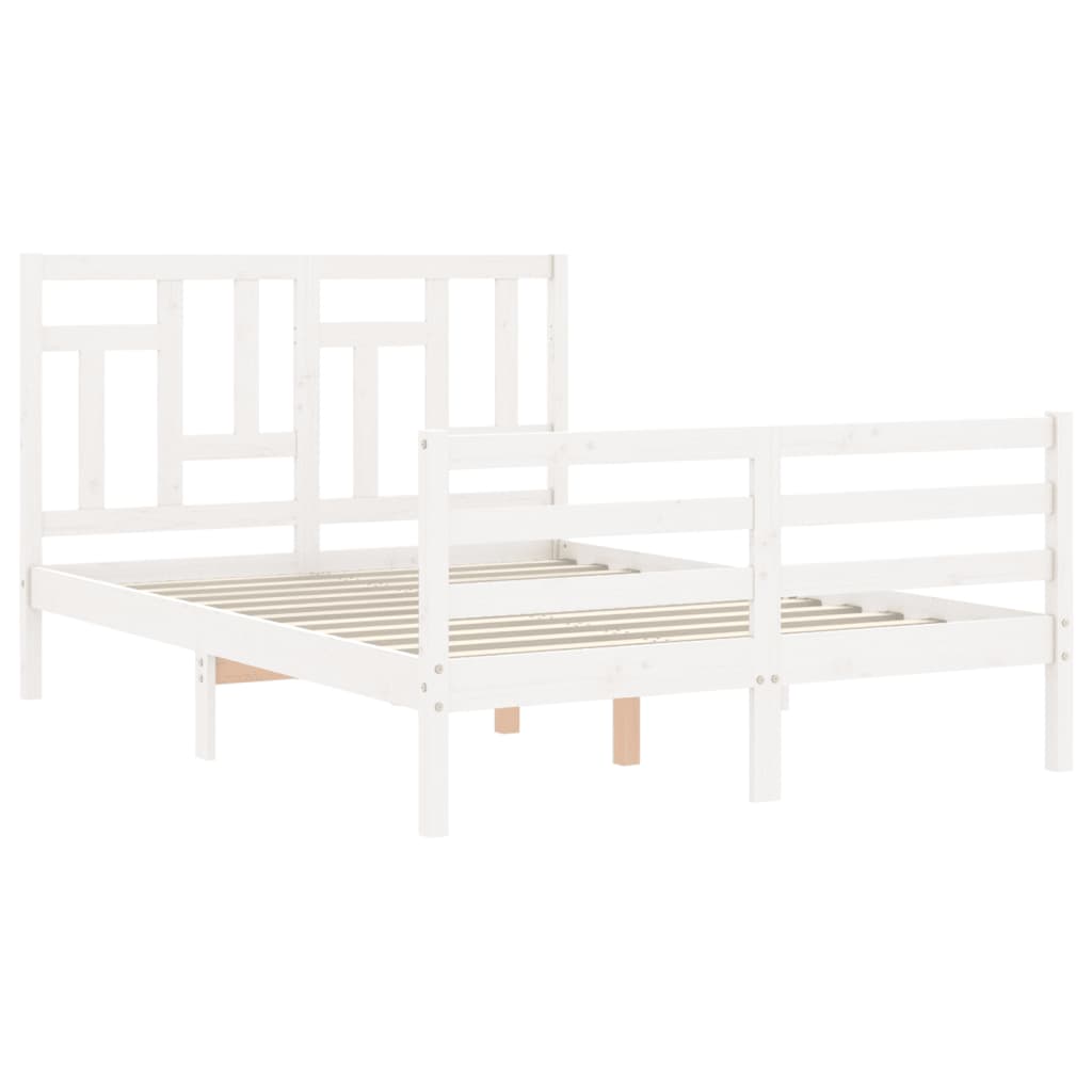 vidaXL Cadru de pat cu tăblie, 140x190 cm, alb, lemn masiv vidaXL Cadru de pat cu tăblie, 140x190 cm, alb, lemn masiv
