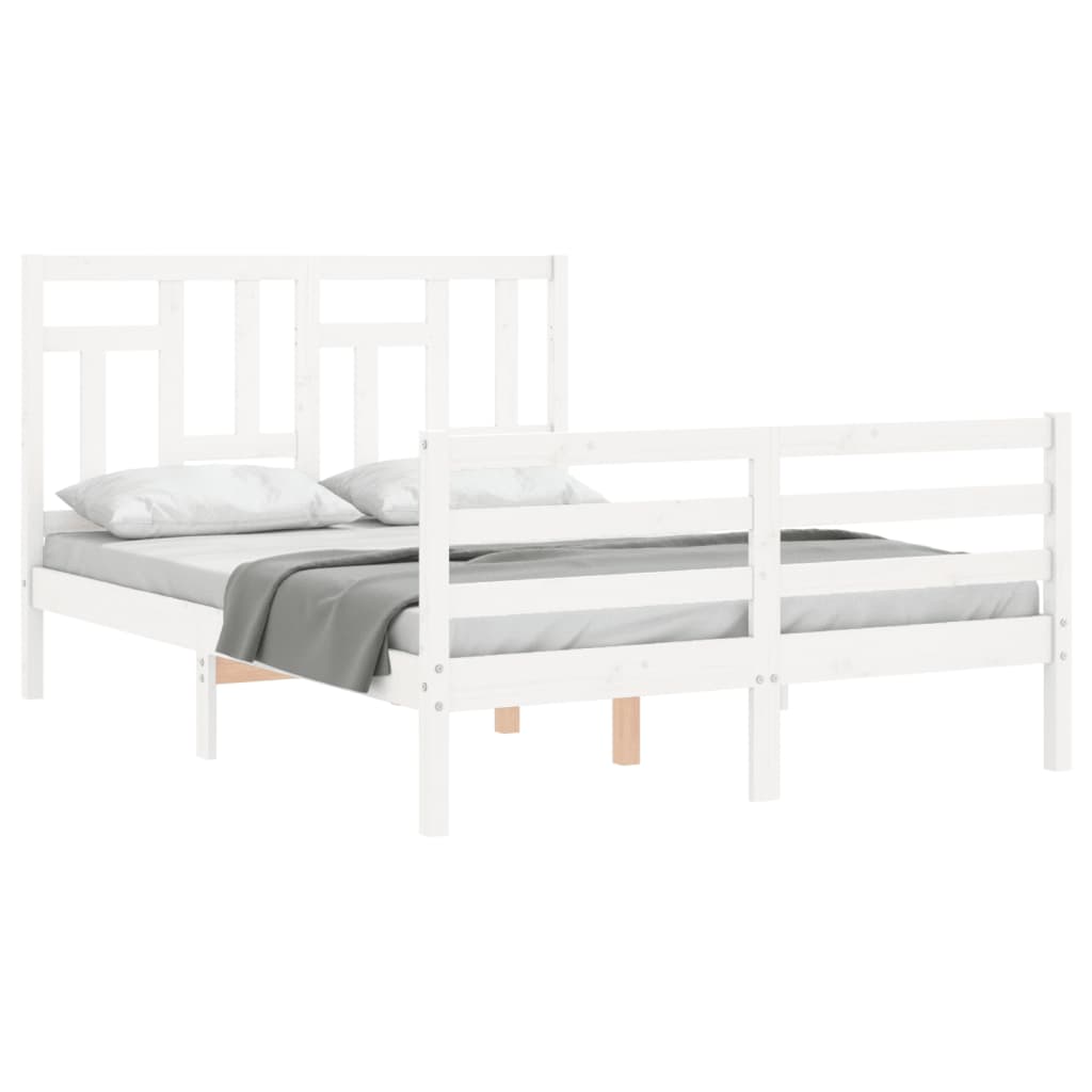 vidaXL Cadru de pat cu tăblie, 140x190 cm, alb, lemn masiv vidaXL Cadru de pat cu tăblie, 140x190 cm, alb, lemn masiv