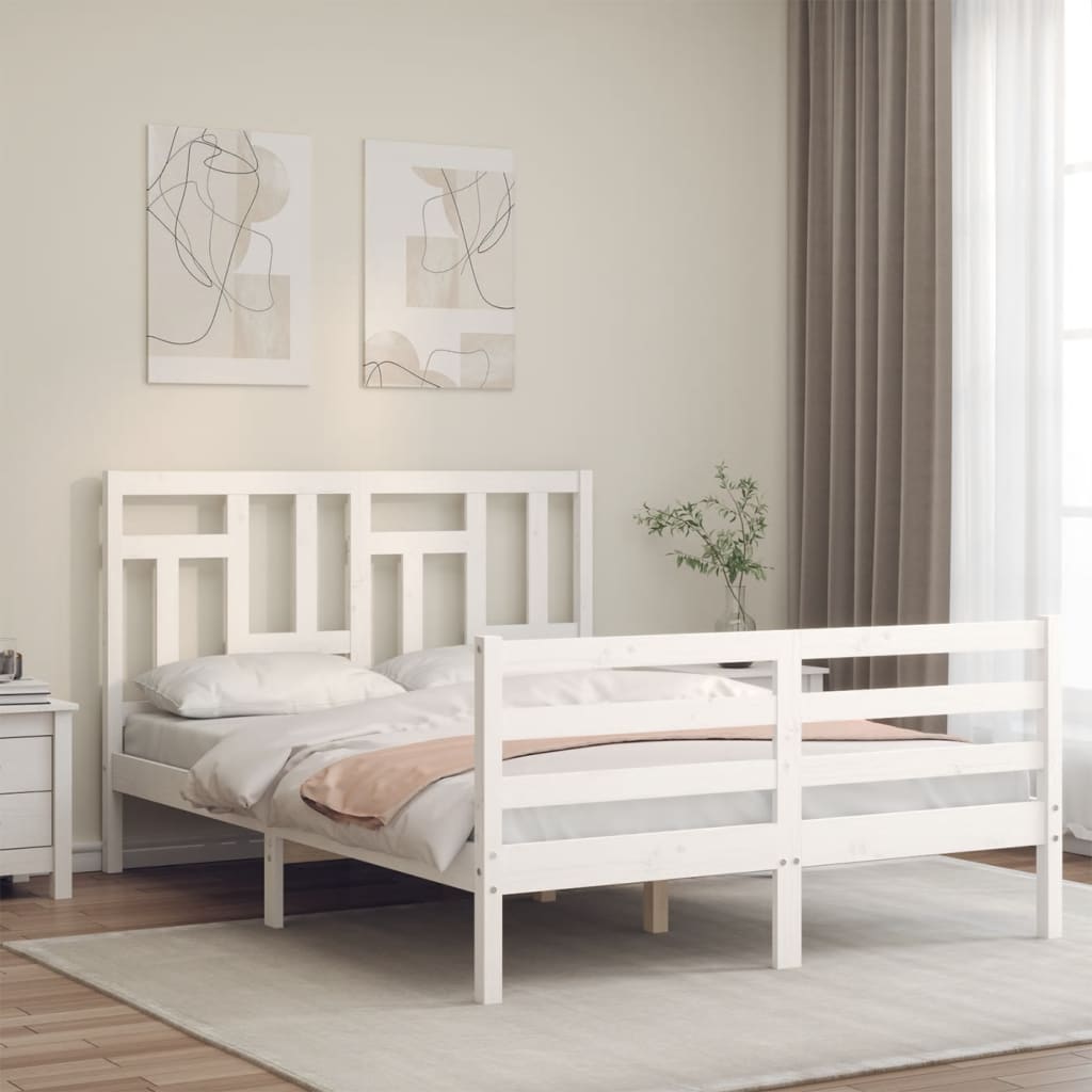 vidaXL Cadru de pat cu tăblie, alb, 120x200 cm, lemn masiv vidaXL Cadru de pat cu tăblie, alb, 120x200 cm, lemn masiv