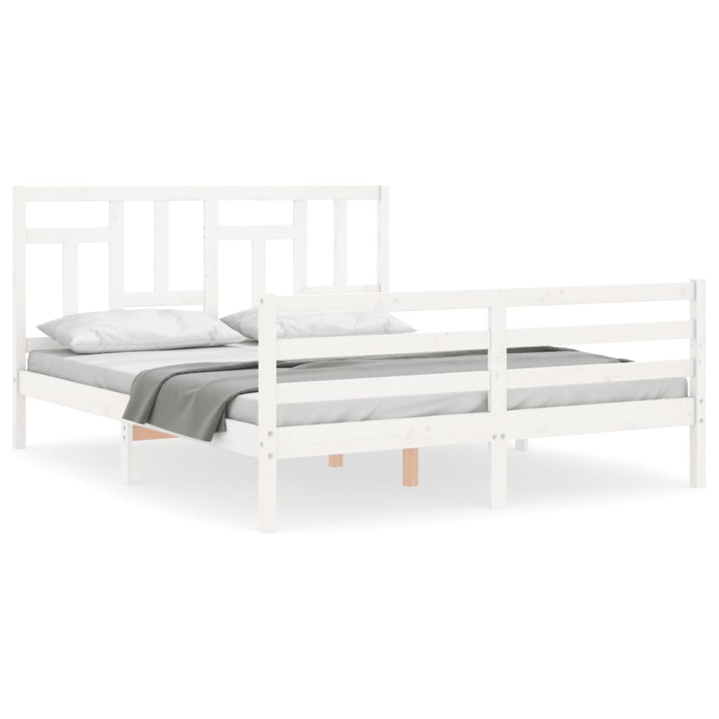 vidaXL Cadru de pat cu tăblie, alb, king size, lemn masiv vidaXL Cadru de pat cu tăblie, alb, king size, lemn masiv