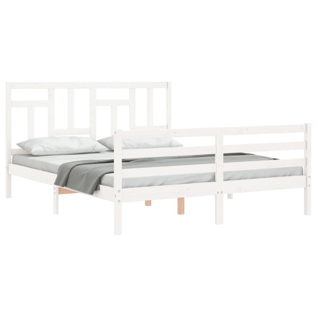 vidaXL Cadru de pat cu tăblie, alb, king size, lemn masiv vidaXL Cadru de pat cu tăblie, alb, king size, lemn masiv