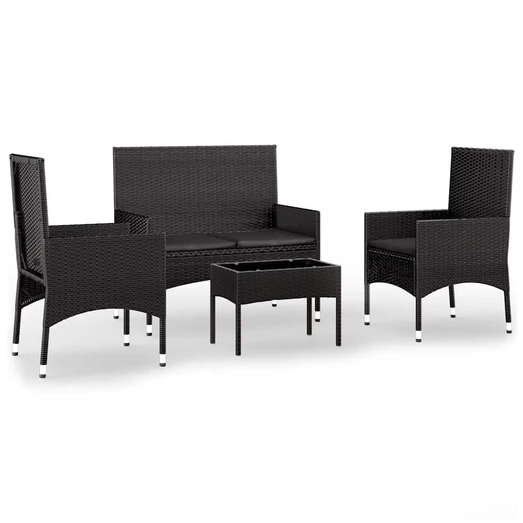 vidaXL Set mobilier relaxare grădină 4 piese cu perne poliratan negru
