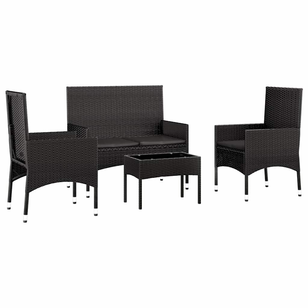 vidaXL Set mobilier relaxare grădină 4 piese cu perne poliratan negru