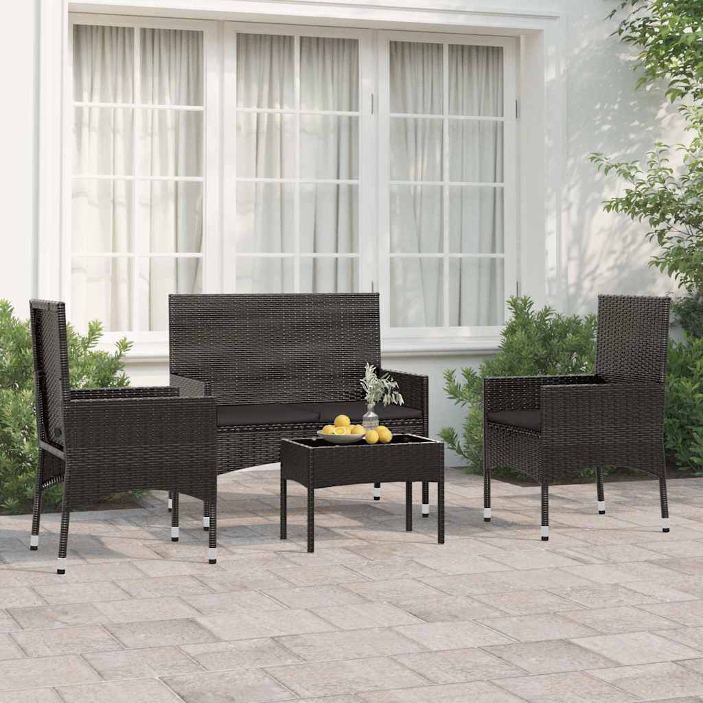 vidaXL Set mobilier relaxare grădină 4 piese cu perne poliratan negru