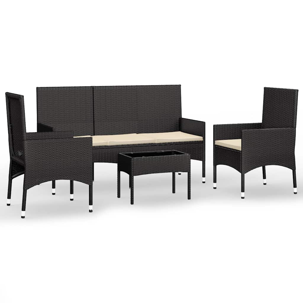vidaXL Set mobilier relaxare grădină 4 piese cu perne poliratan negru
