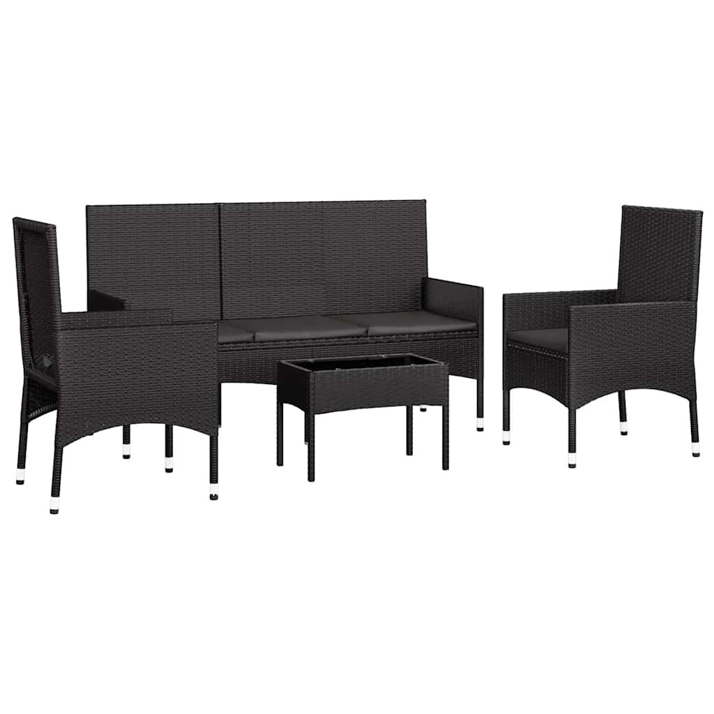 vidaXL Set mobilier relaxare grădină 4 piese cu perne poliratan negru