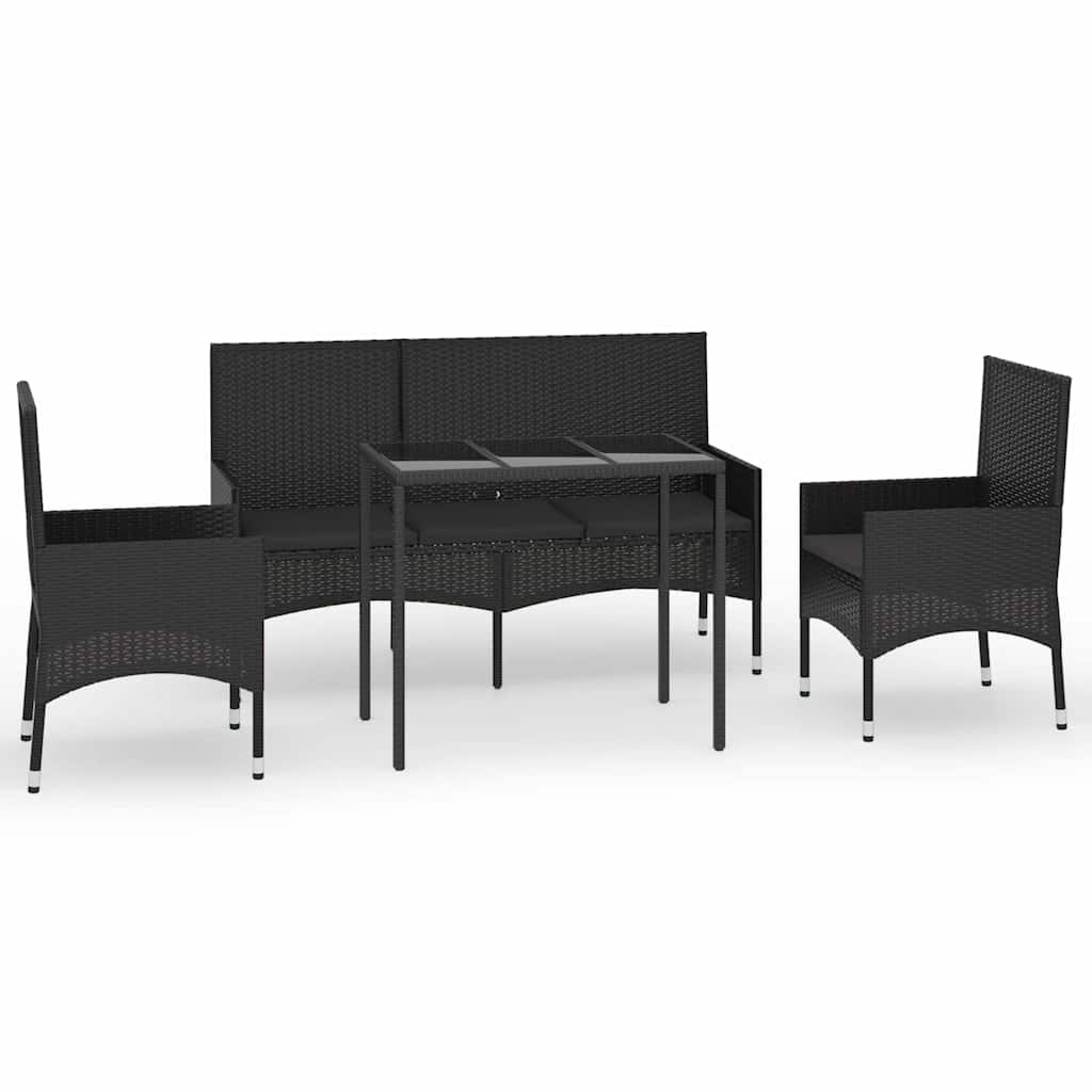 vidaXL Set mobilier relaxare grădină 4 piese cu perne poliratan negru