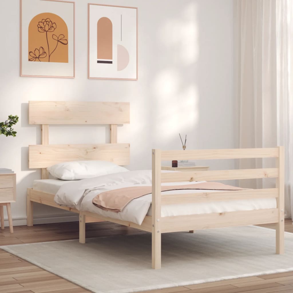vidaXL Cadru de pat cu tăblie, 90x200 cm, lemn masiv vidaXL Cadru de pat cu tăblie, 90x200 cm, lemn masiv