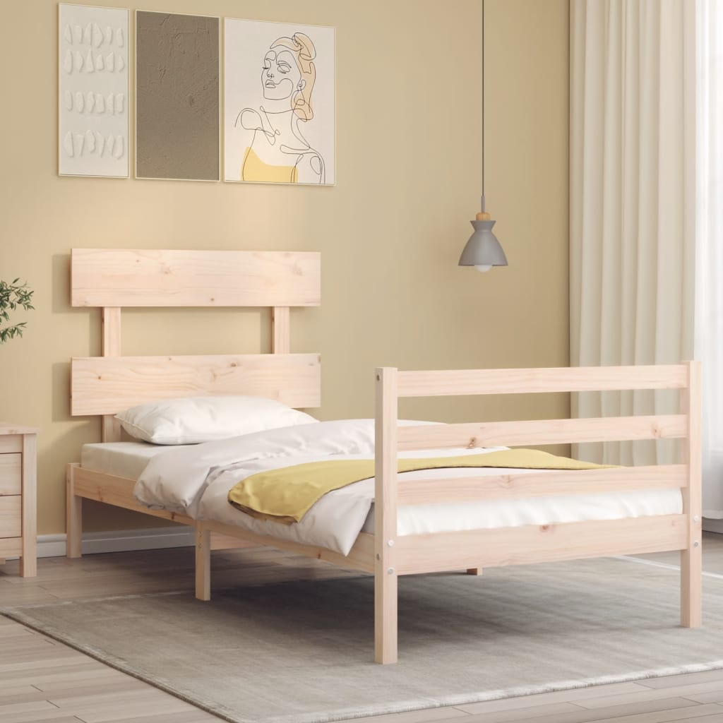 vidaXL Cadru de pat cu tăblie, 90x200 cm, lemn masiv vidaXL Cadru de pat cu tăblie, 90x200 cm, lemn masiv