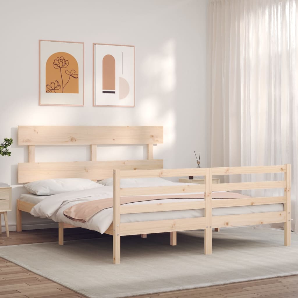 vidaXL Cadru de pat cu tăblie, king size, lemn masiv vidaXL Cadru de pat cu tăblie, king size, lemn masiv