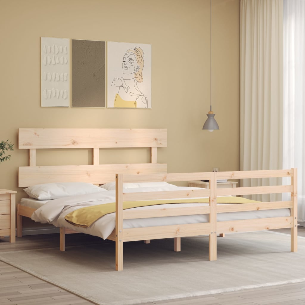 vidaXL Cadru de pat cu tăblie, king size, lemn masiv vidaXL Cadru de pat cu tăblie, king size, lemn masiv