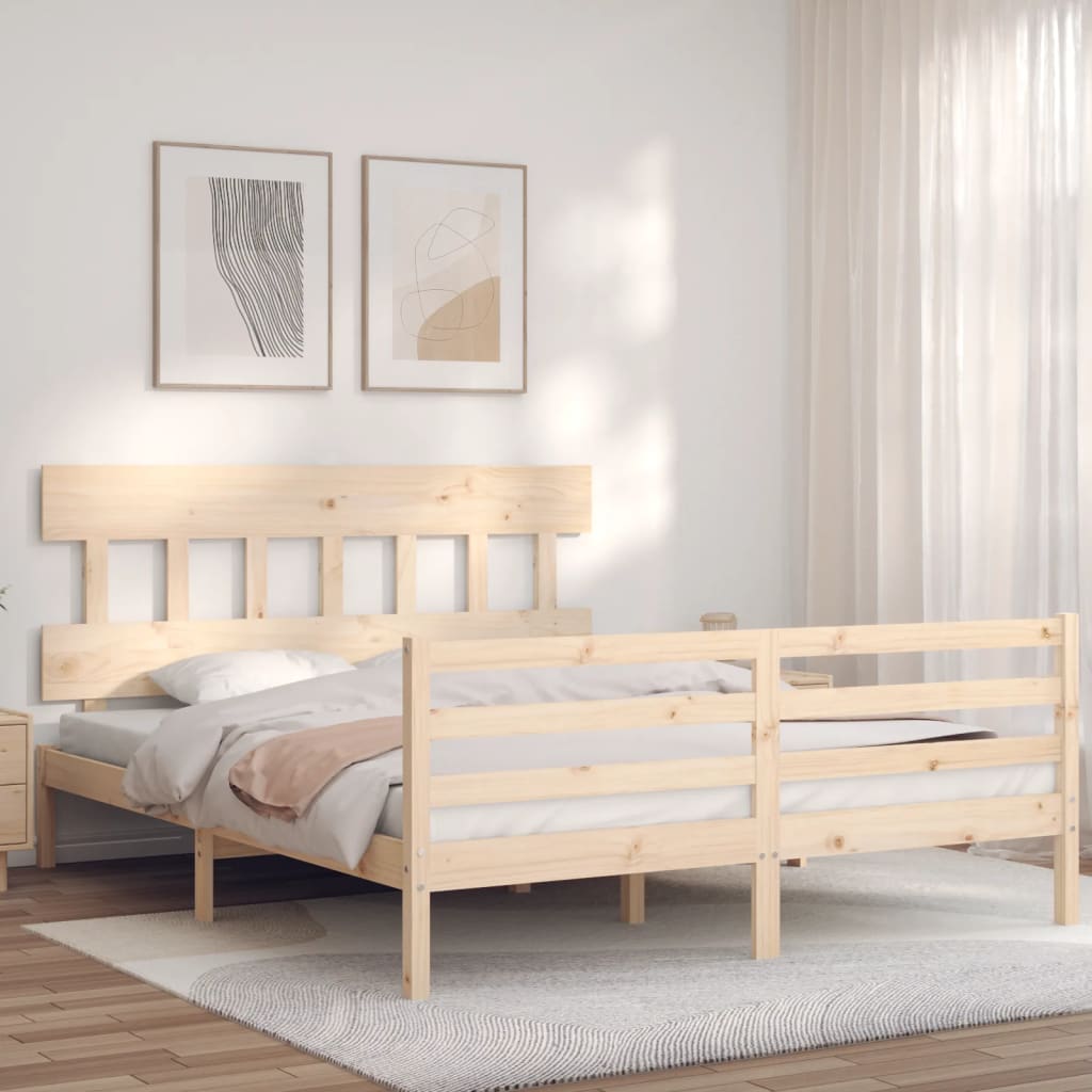 vidaXL Cadru de pat cu tăblie, king size, lemn masiv vidaXL Cadru de pat cu tăblie, king size, lemn masiv