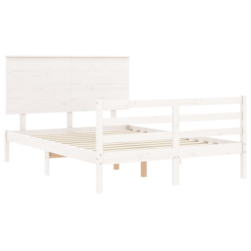 vidaXL Cadru de pat cu tăblie, alb, 140x200 cm, lemn masiv vidaXL Cadru de pat cu tăblie, alb, 140x200 cm, lemn masiv