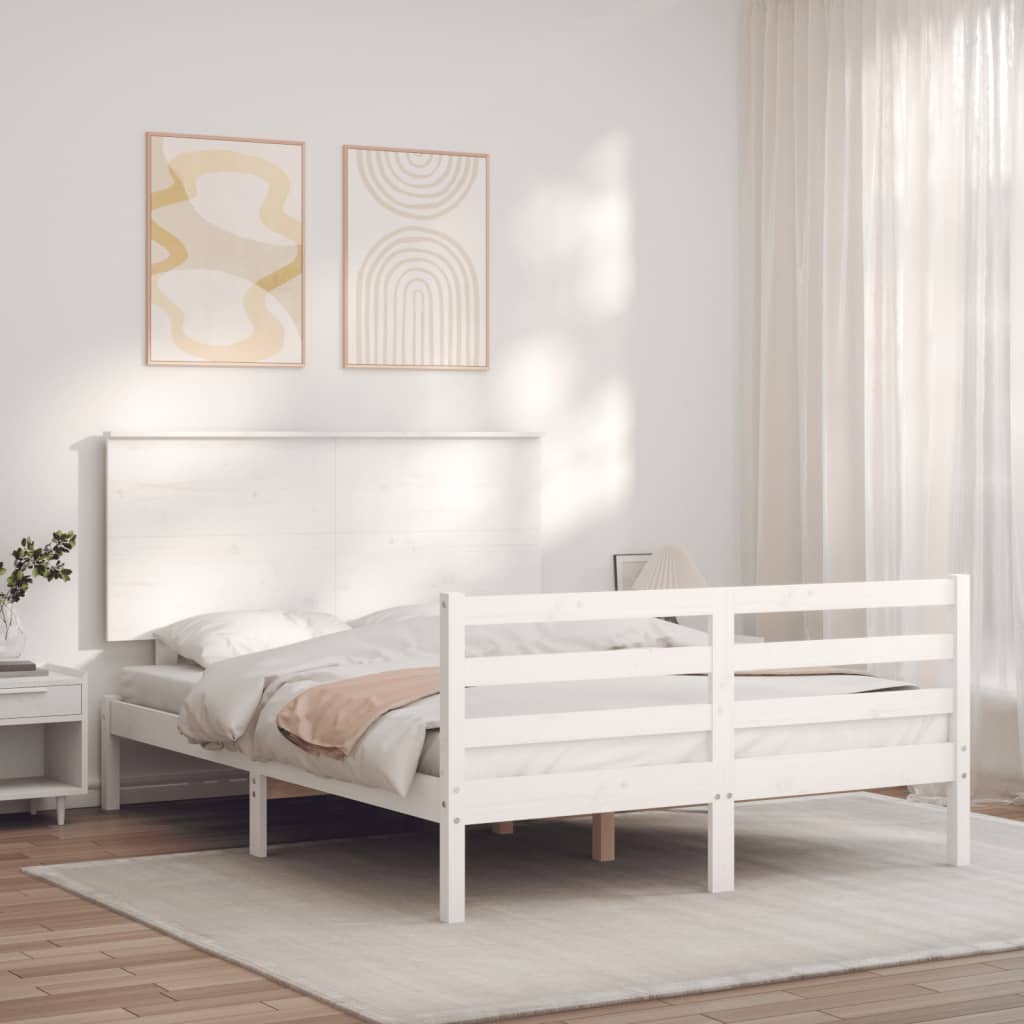 vidaXL Cadru de pat cu tăblie, alb, 140x200 cm, lemn masiv vidaXL Cadru de pat cu tăblie, alb, 140x200 cm, lemn masiv