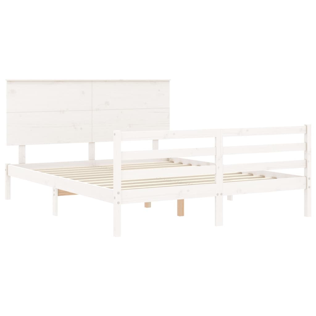 vidaXL Cadru de pat cu tăblie, alb, king size, lemn masiv vidaXL Cadru de pat cu tăblie, alb, king size, lemn masiv