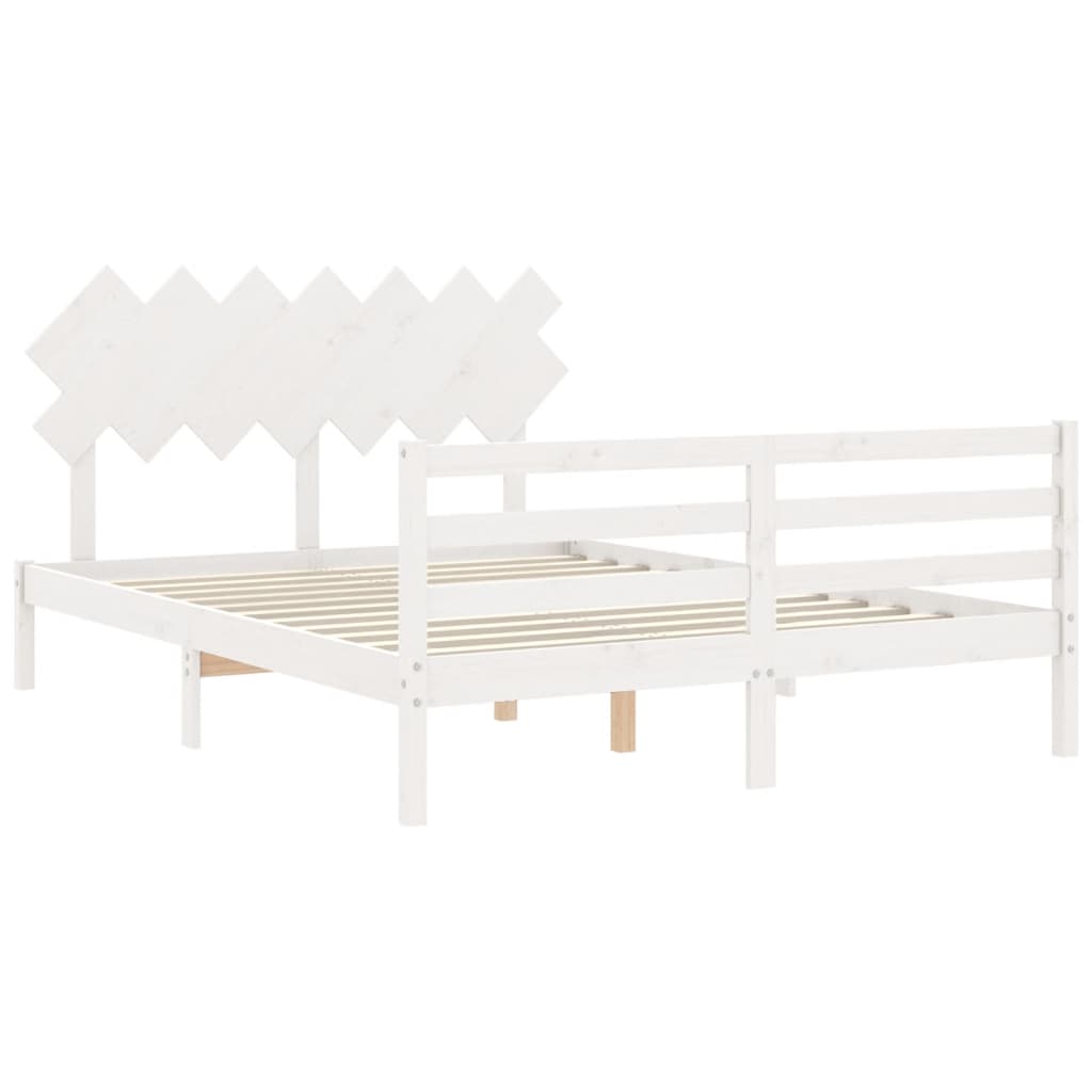 vidaXL Cadru de pat cu tăblie, 140x190 cm, alb, lemn masiv vidaXL Cadru de pat cu tăblie, 140x190 cm, alb, lemn masiv