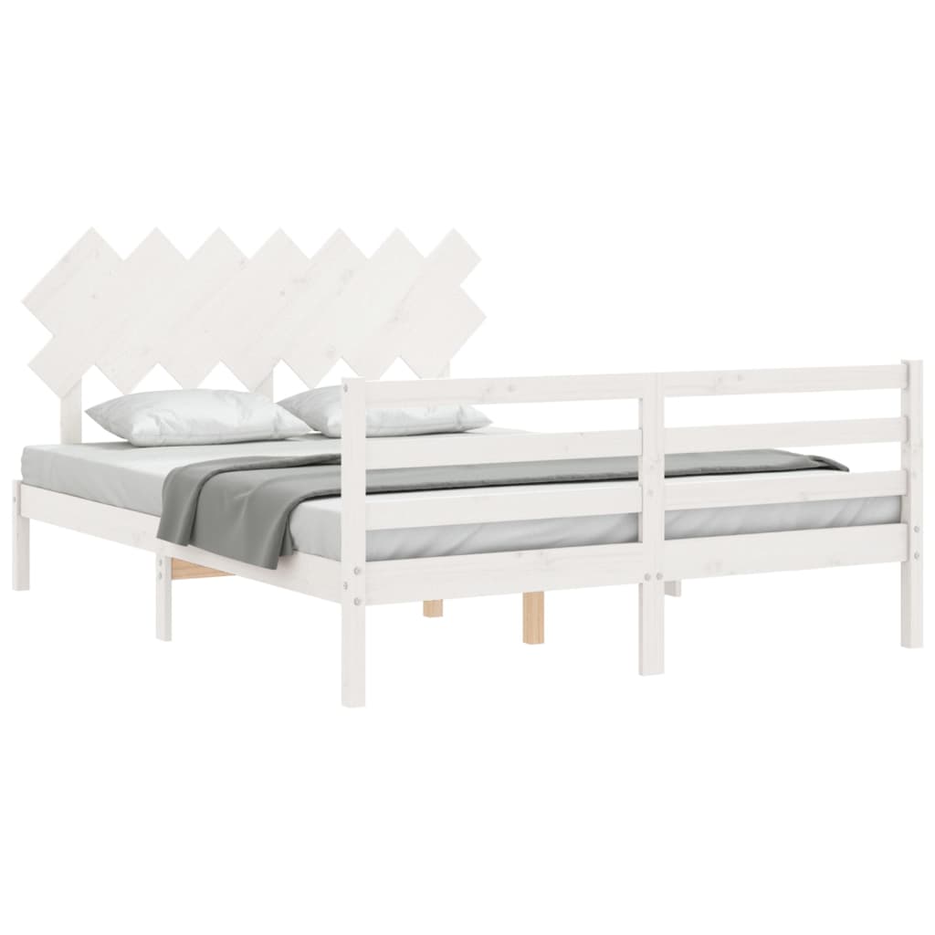 vidaXL Cadru de pat cu tăblie, alb, 140x200 cm, lemn masiv vidaXL Cadru de pat cu tăblie, alb, 140x200 cm, lemn masiv