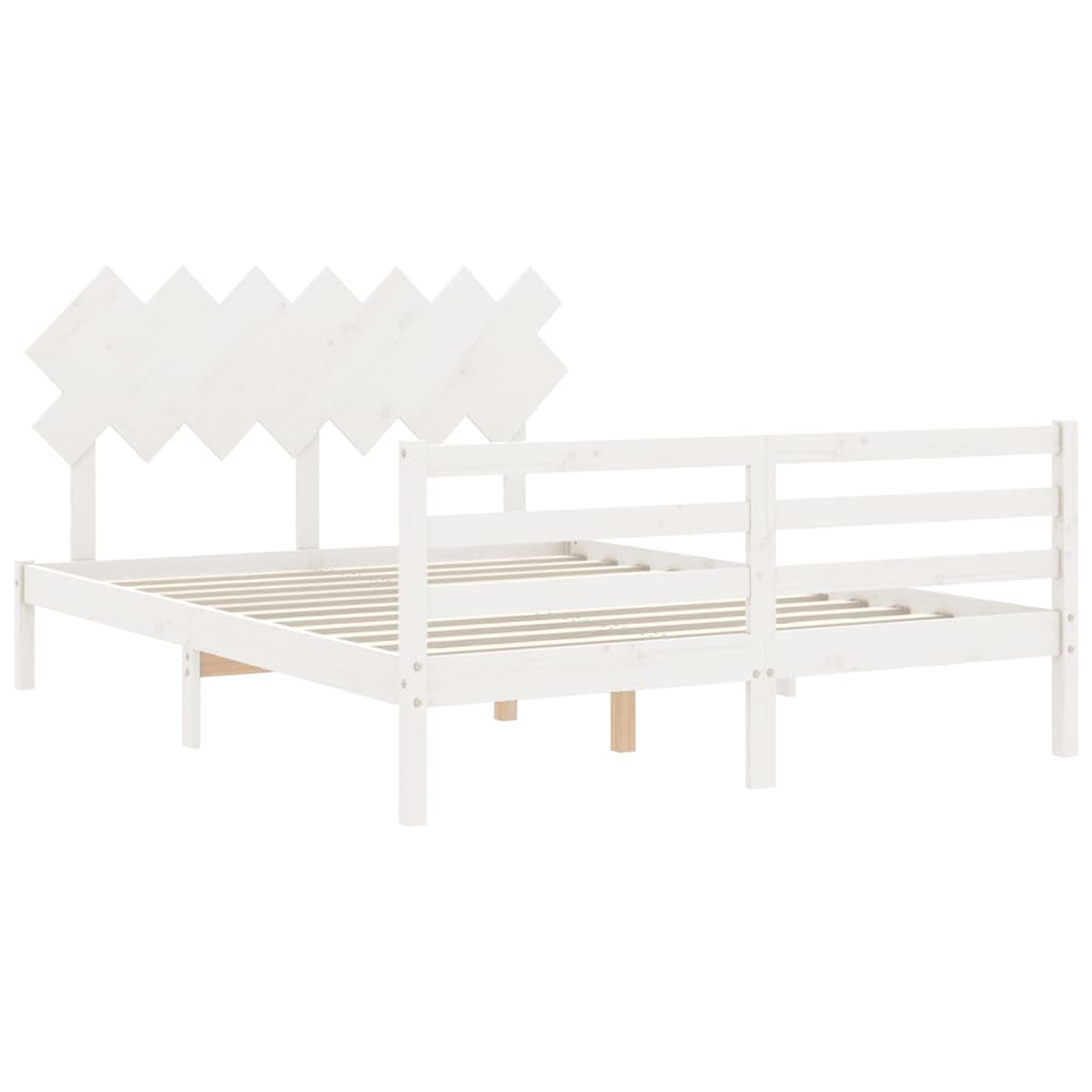 vidaXL Cadru de pat cu tăblie, alb, 140x200 cm, lemn masiv vidaXL Cadru de pat cu tăblie, alb, 140x200 cm, lemn masiv