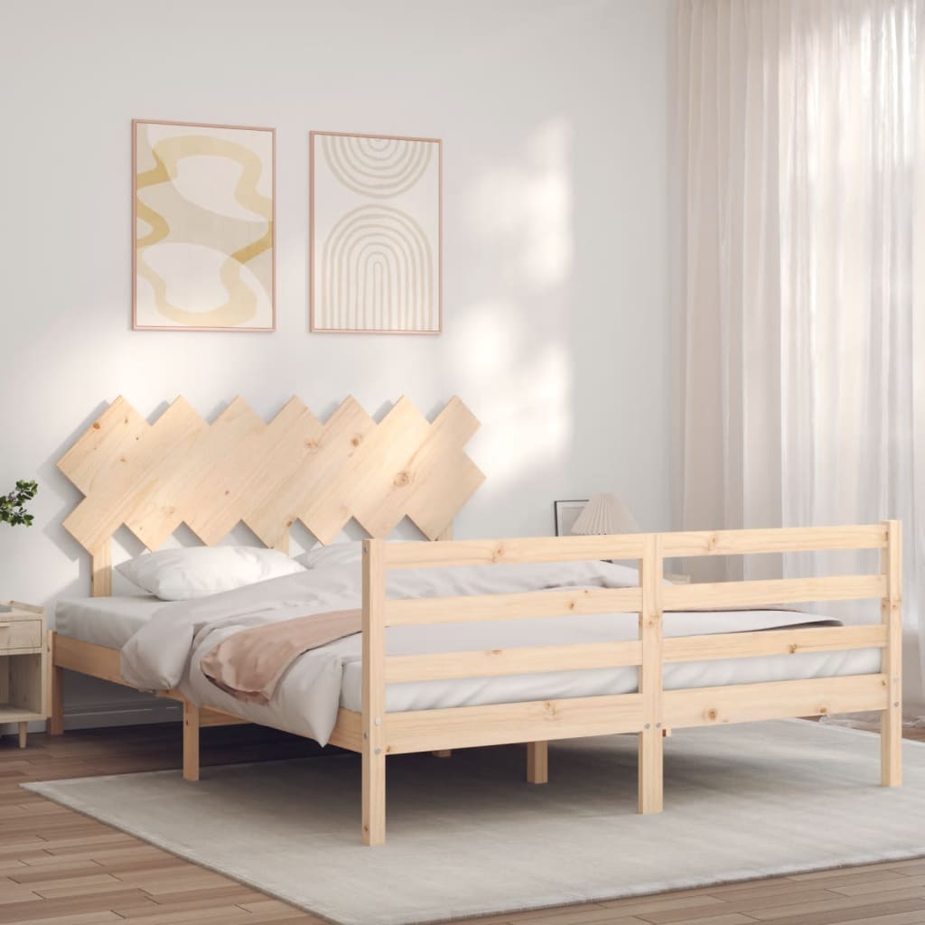 vidaXL Cadru de pat cu tăblie, king size, lemn masiv vidaXL Cadru de pat cu tăblie, king size, lemn masiv