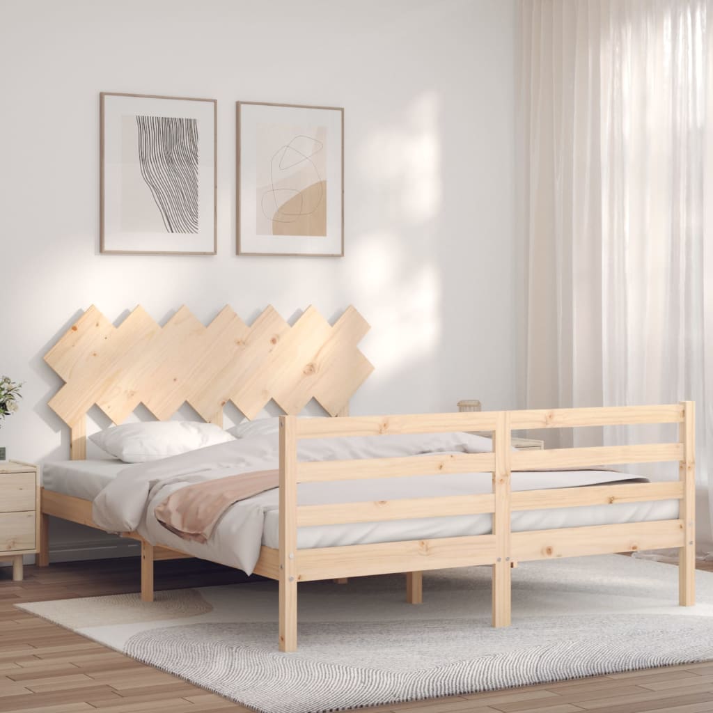 vidaXL Cadru de pat cu tăblie, king size, lemn masiv vidaXL Cadru de pat cu tăblie, king size, lemn masiv