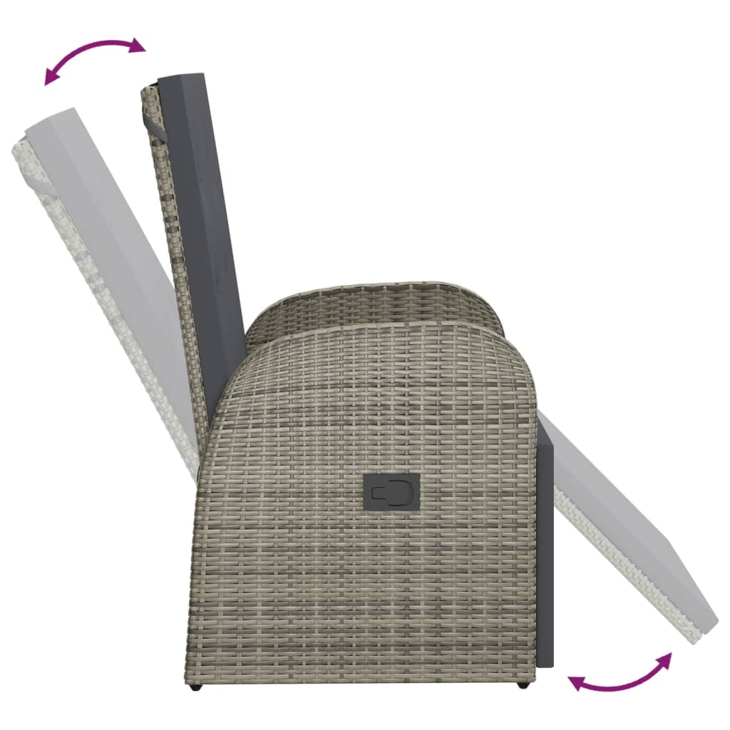 vidaXL Scaun de grădină rabatabil cu perne, gri, poliratan