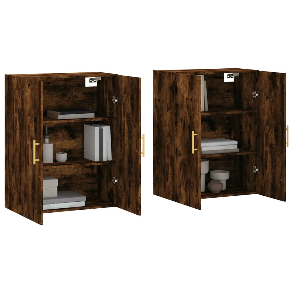 vidaXL Dulapuri montate pe perete, 2 buc, stejar afumat, 69,5x34x90 cm