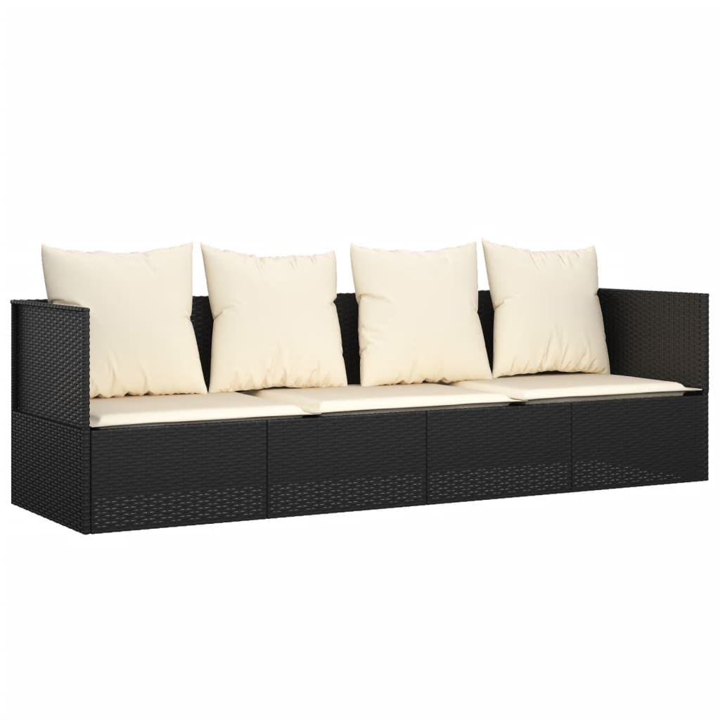 vidaXL Pat de exterior cu perne, negru, poliratan vidaXL Pat de exterior cu perne, negru, poliratan