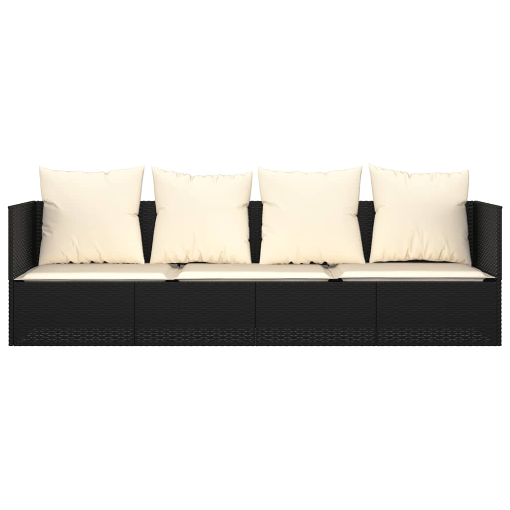 vidaXL Pat de exterior cu perne, negru, poliratan vidaXL Pat de exterior cu perne, negru, poliratan