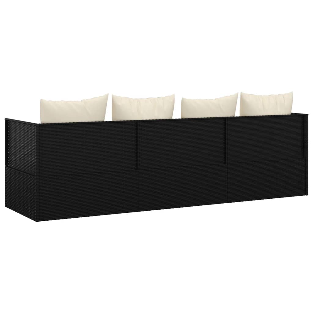 vidaXL Pat de exterior cu perne, negru, poliratan vidaXL Pat de exterior cu perne, negru, poliratan