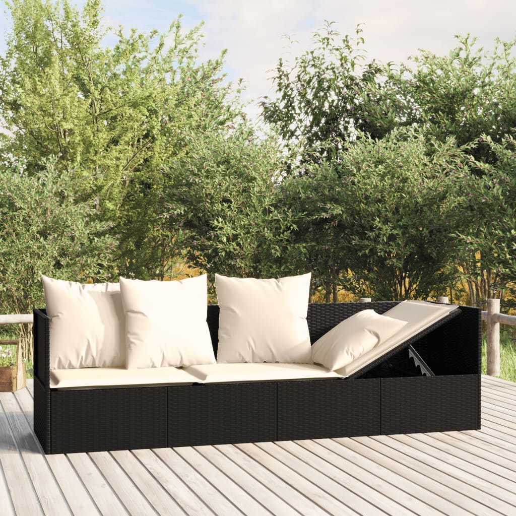 vidaXL Pat de exterior cu perne, negru, poliratan vidaXL Pat de exterior cu perne, negru, poliratan