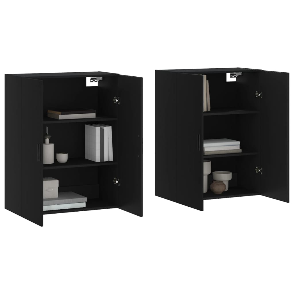 vidaXL Dulapuri cu montaj pe perete, 2 buc, negru, 69,5x34x90 cm