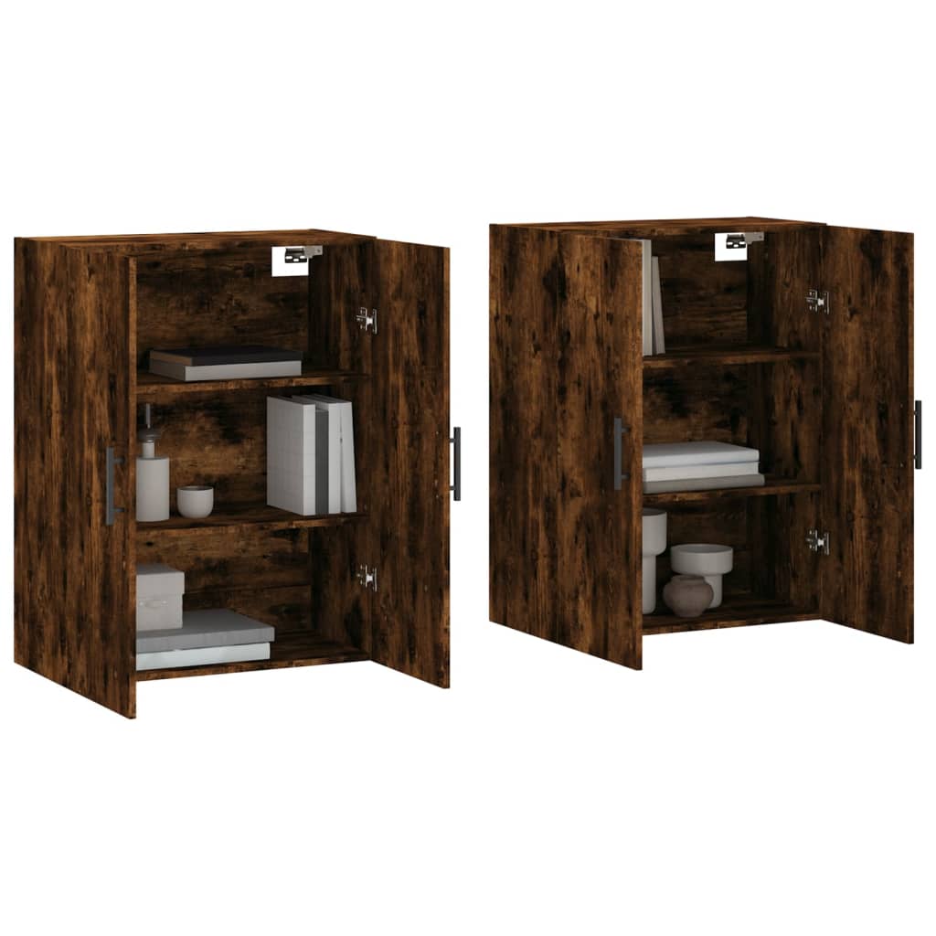 vidaXL Dulapuri montate pe perete, 2 buc, stejar afumat, 69,5x34x90 cm