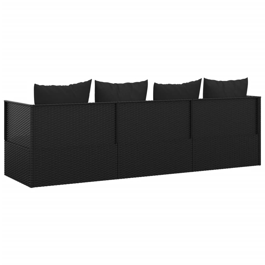 vidaXL Pat de exterior cu perne, negru, poliratan vidaXL Pat de exterior cu perne, negru, poliratan