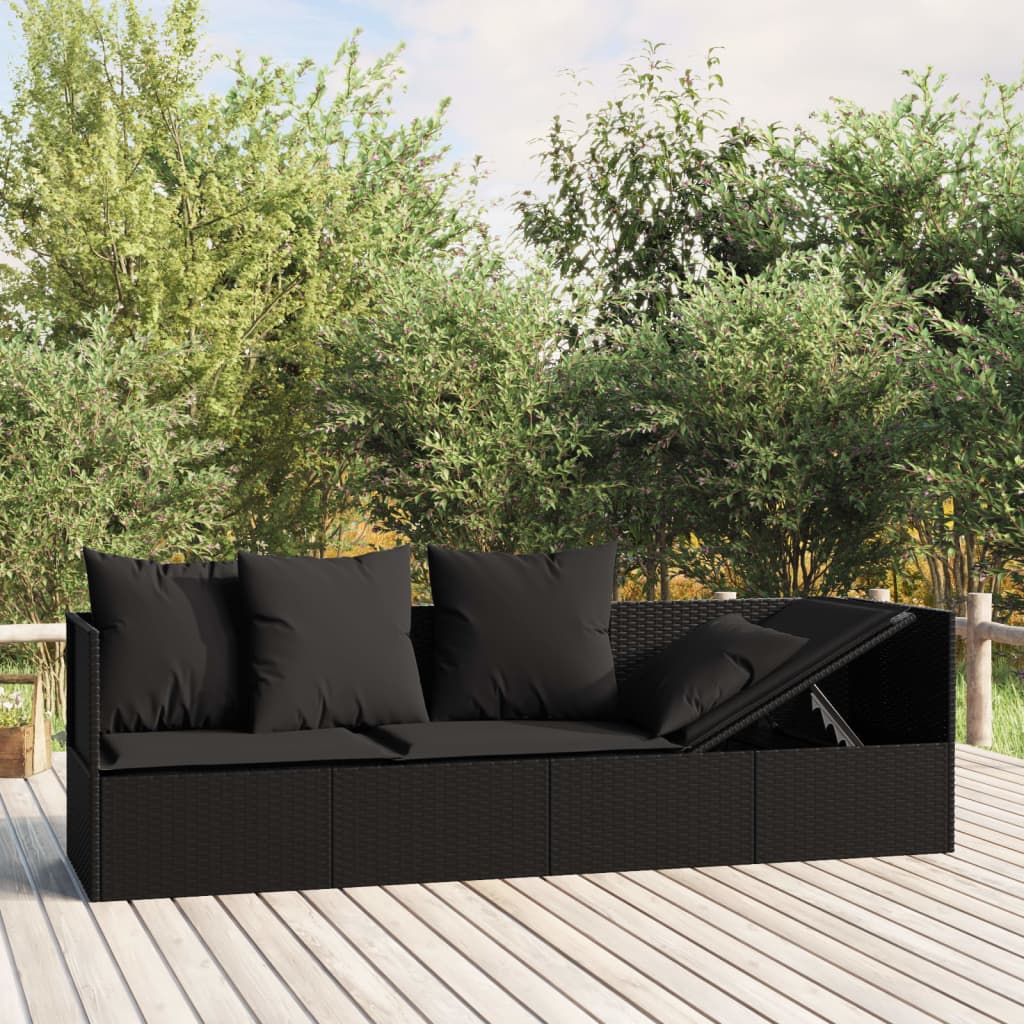 vidaXL Pat de exterior cu perne, negru, poliratan vidaXL Pat de exterior cu perne, negru, poliratan
