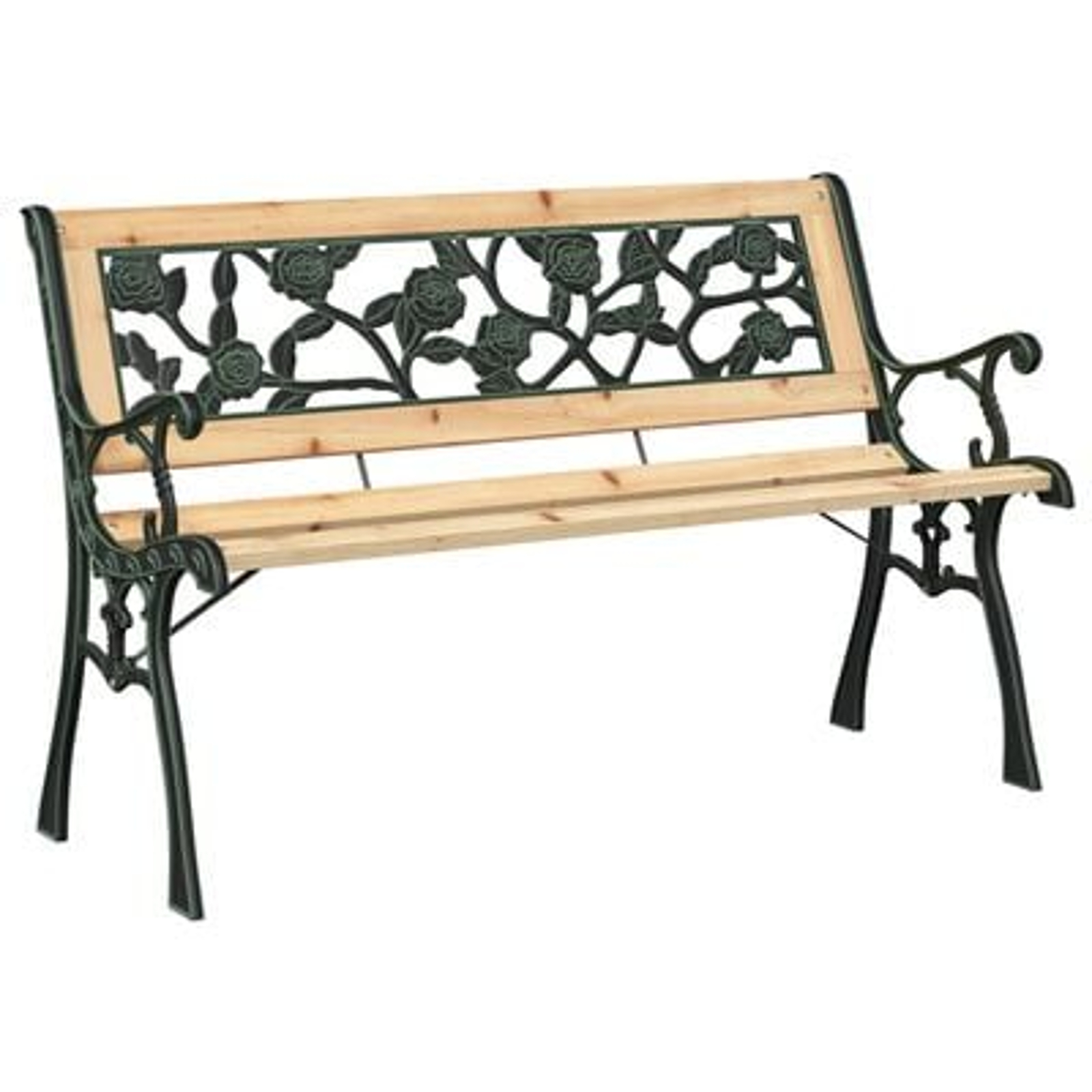 vidaXL Bancă de grădină cu spătar, model trandafir, 116 cm, lemn