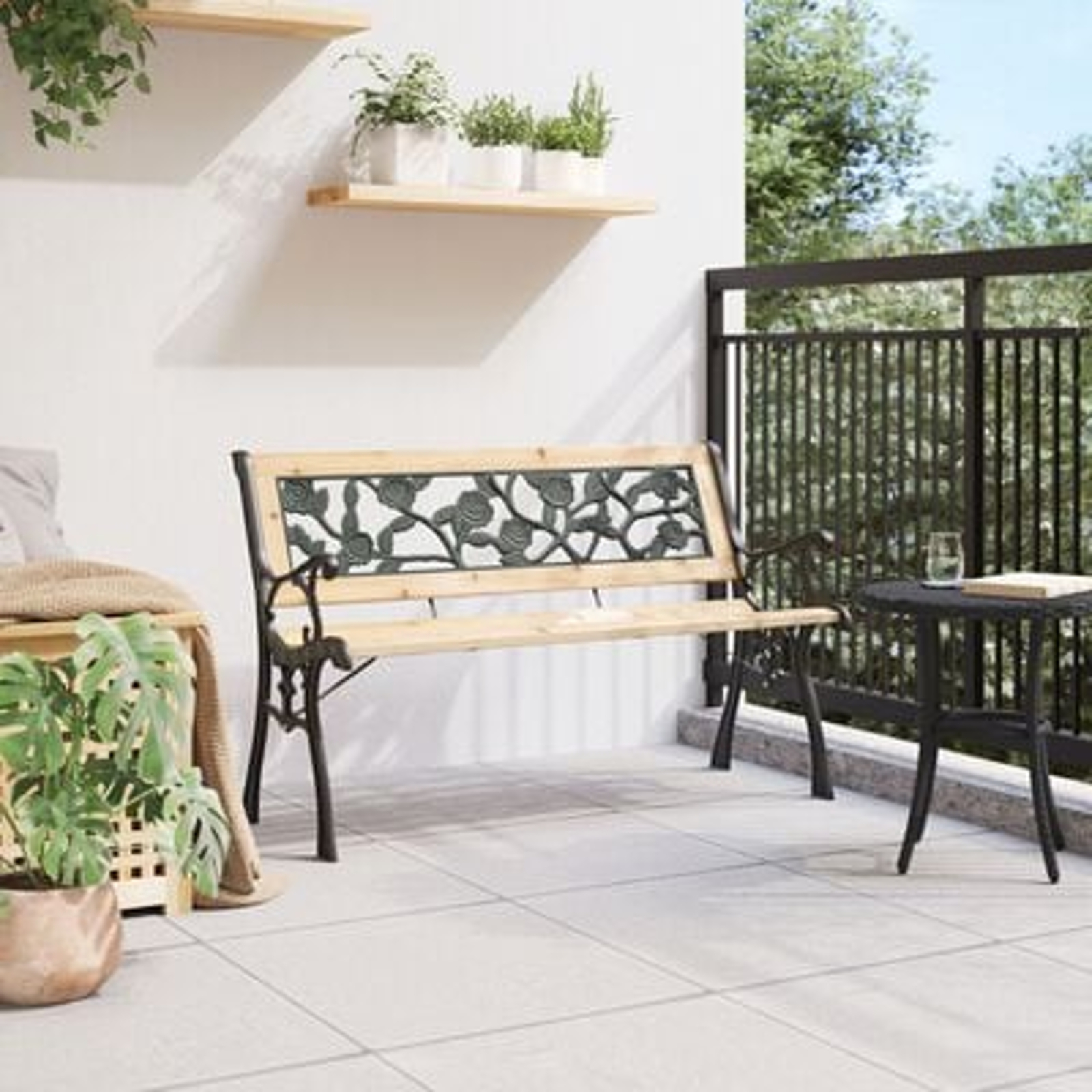 vidaXL Bancă de grădină cu spătar, model trandafir, 116 cm, lemn