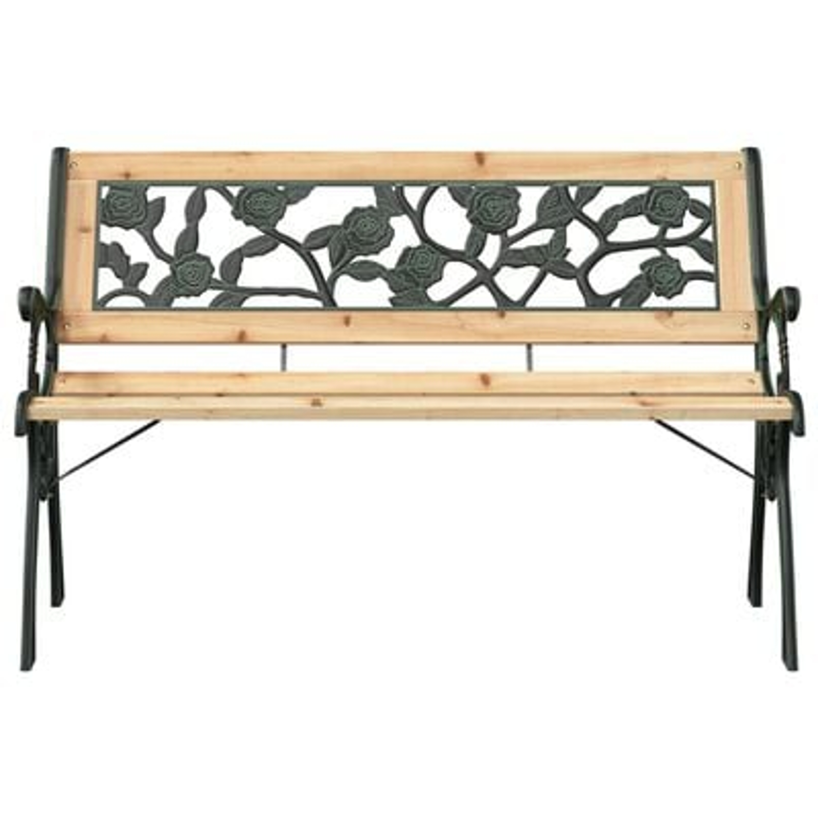 vidaXL Bancă de grădină cu spătar, model trandafir, 116 cm, lemn
