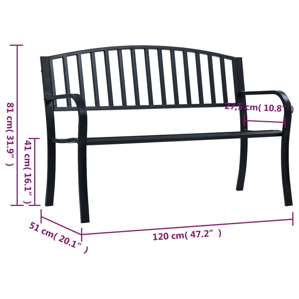 vidaXL Bancă de grădină din oțel, negru, 120 cm
