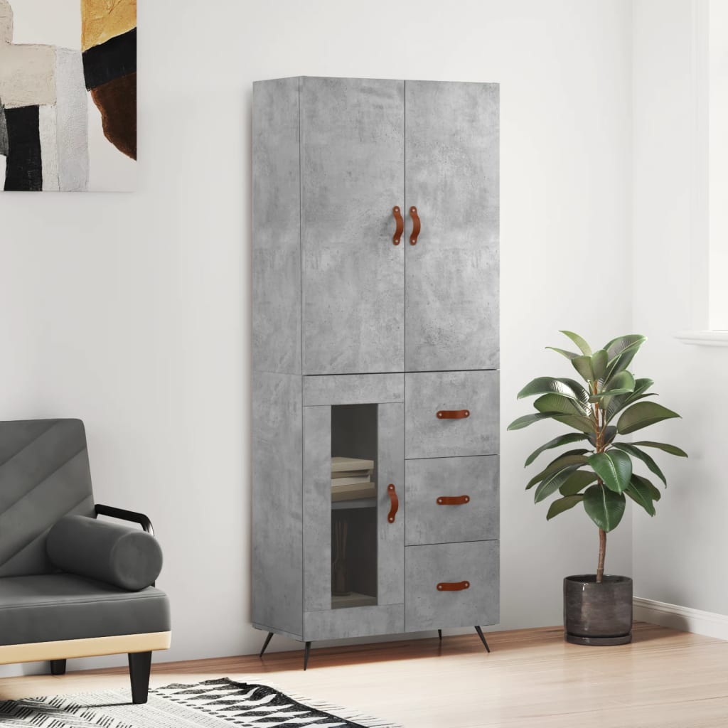 vidaXL Dulap înalt, gri beton, 69,5x34x180, lemn compozit