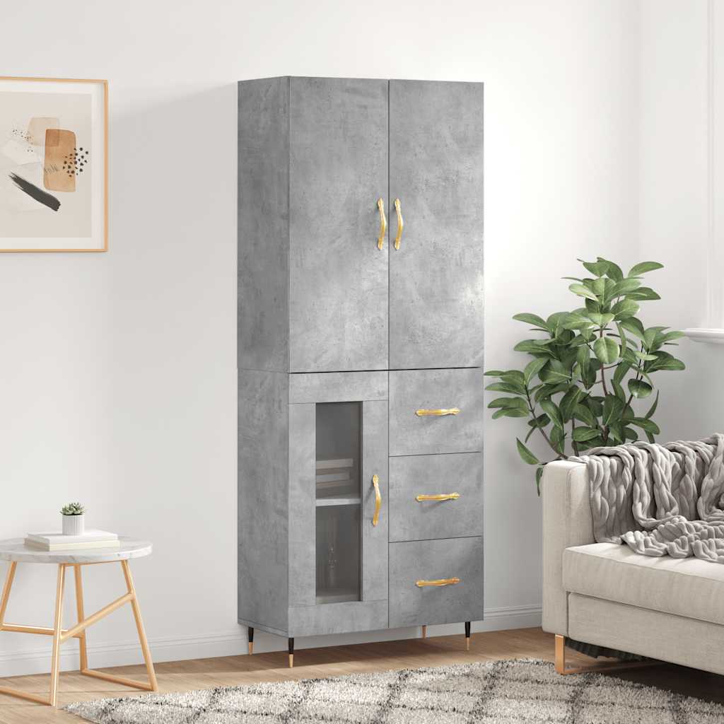 vidaXL Dulap înalt, gri beton, 69,5x34x180, lemn compozit